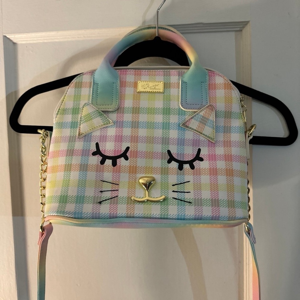 Betsey Johnson Rainbow Cat Gingham Crossbody Purse